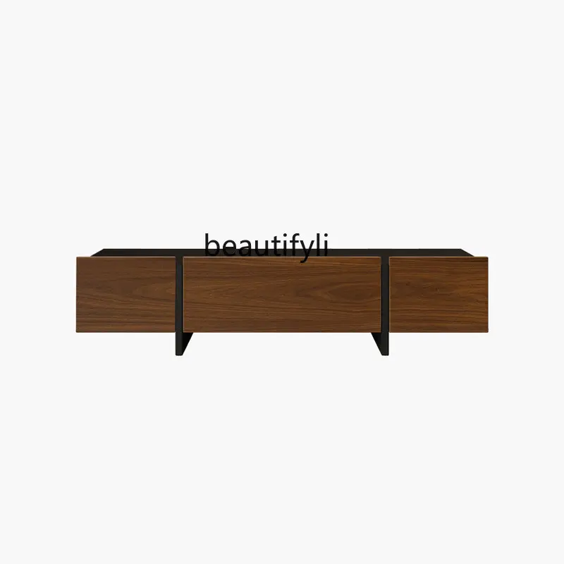 

TV Cabinet Black Walnut Small Apartment Low Cabinet Italian Minimalist Living Room Solid Wood Floor Cabinet