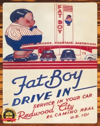 Fat Boy Drive-In, Redwood City, California 1940s-металлический знак