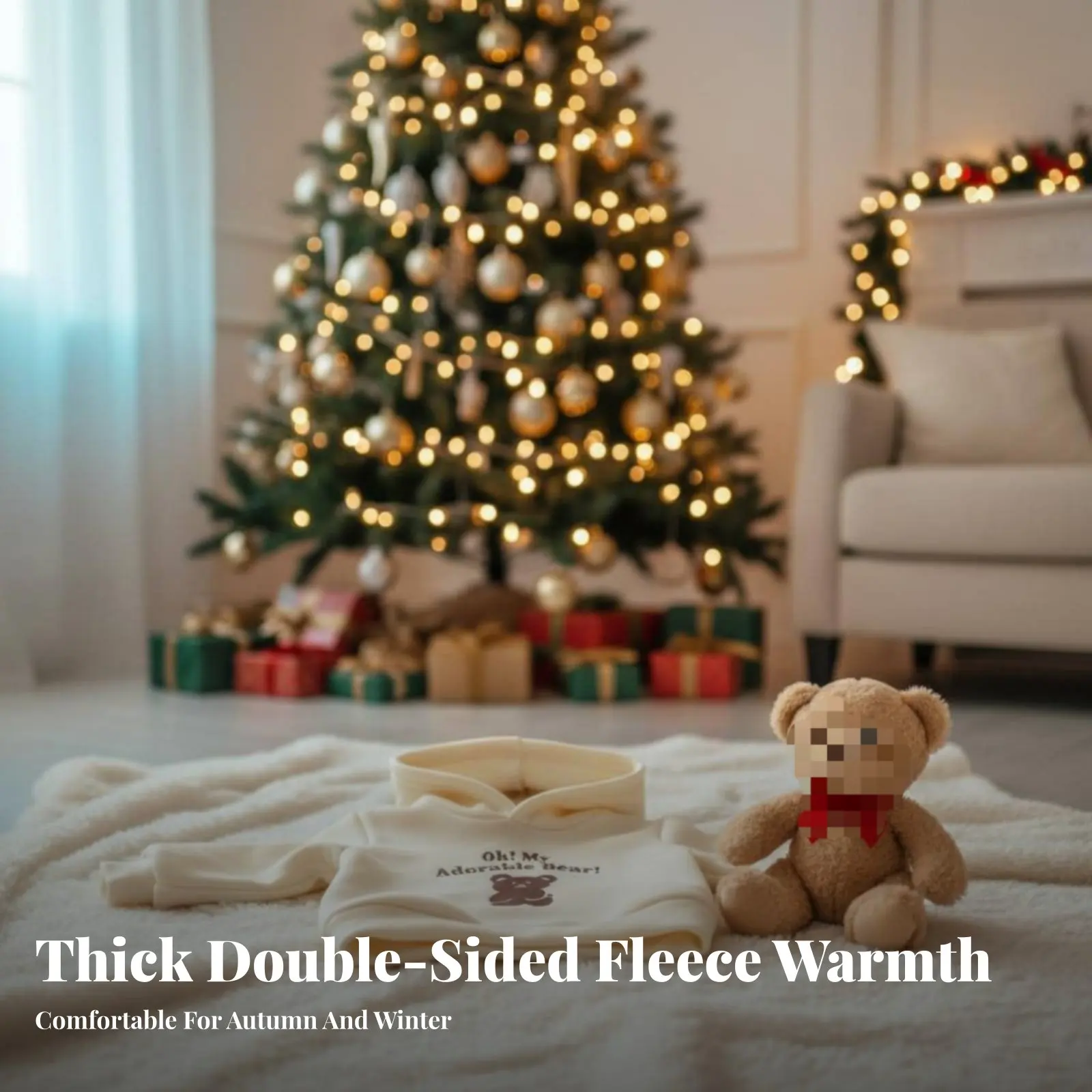 

Двусторонняя флисовая толстовка с капюшоном, теплый пуловер, милый принт с буквами, осень-зима, Рождество, Новый год, для малышей