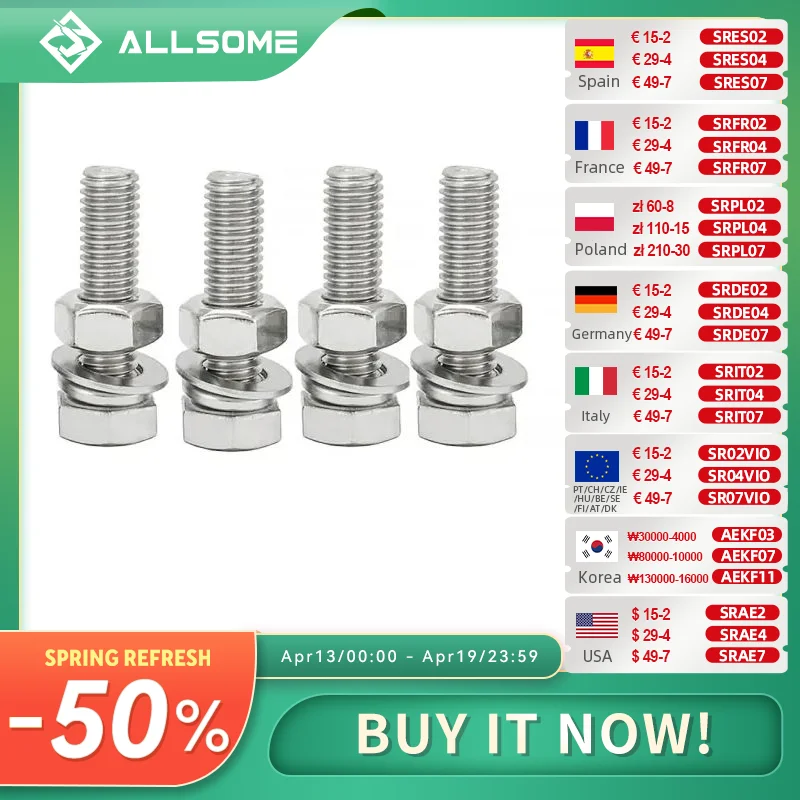 

Винты с шестигранной головкой ALLSOME 8*30 внешний шестигранник для сверлильного станка, сверлильного станка, фрезерного рабочего стола, с крестообразными тисками