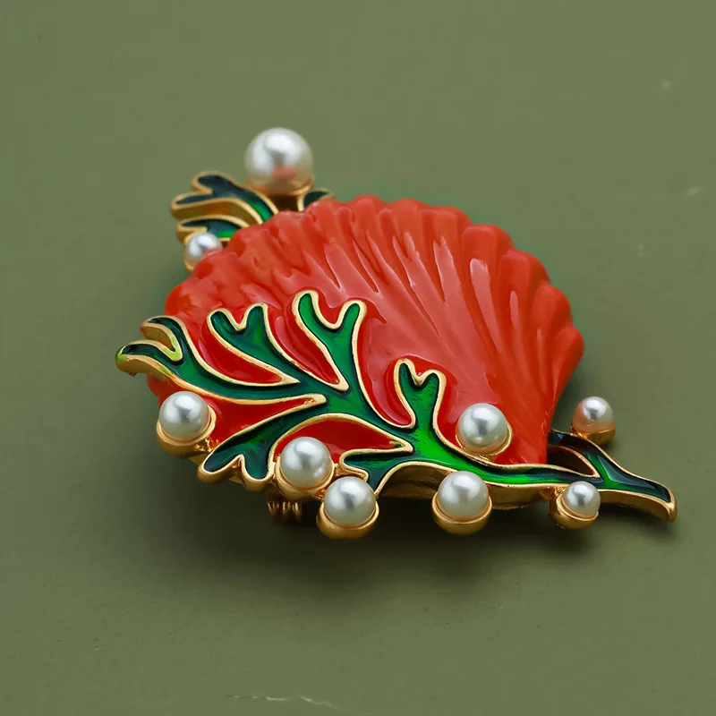 Drip-glazed Shell Pearl High-end Delicate Enamel Personality Vintage Brooch Delicate Pin Jewelry Clothing Accessories for Women