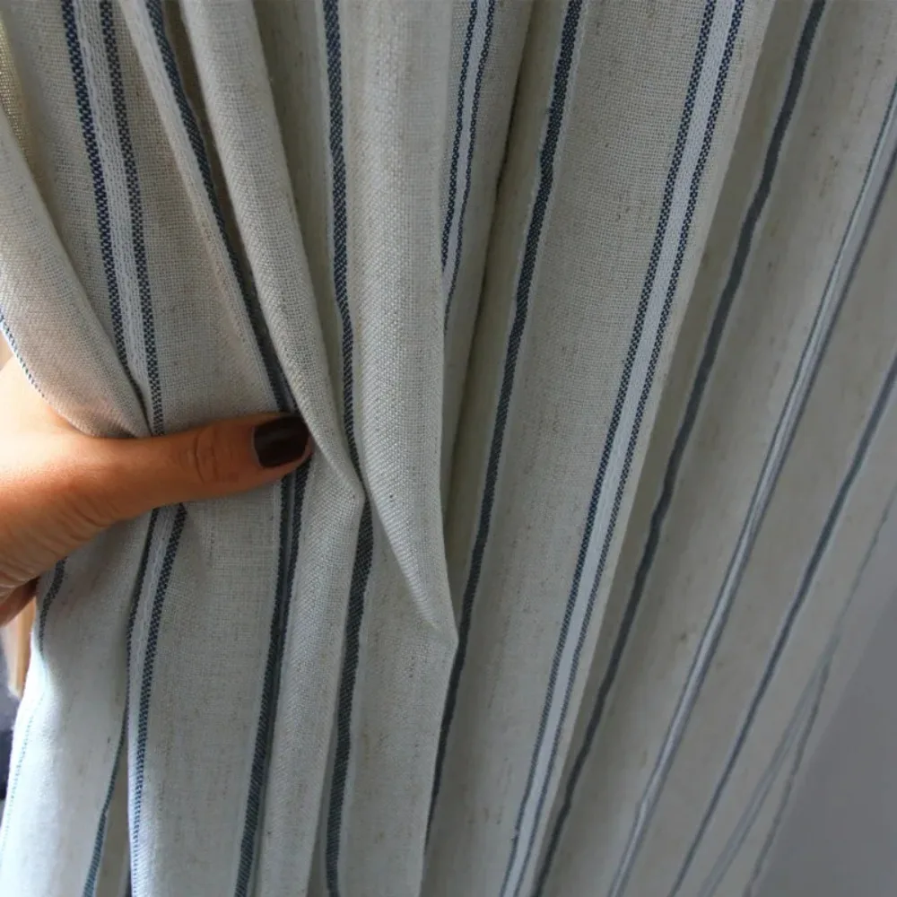 Nordic Vertical Stripe Linen Curtains for Living Room Balcony Blackout Sunshade Custom Window Cotton Linen Drapes