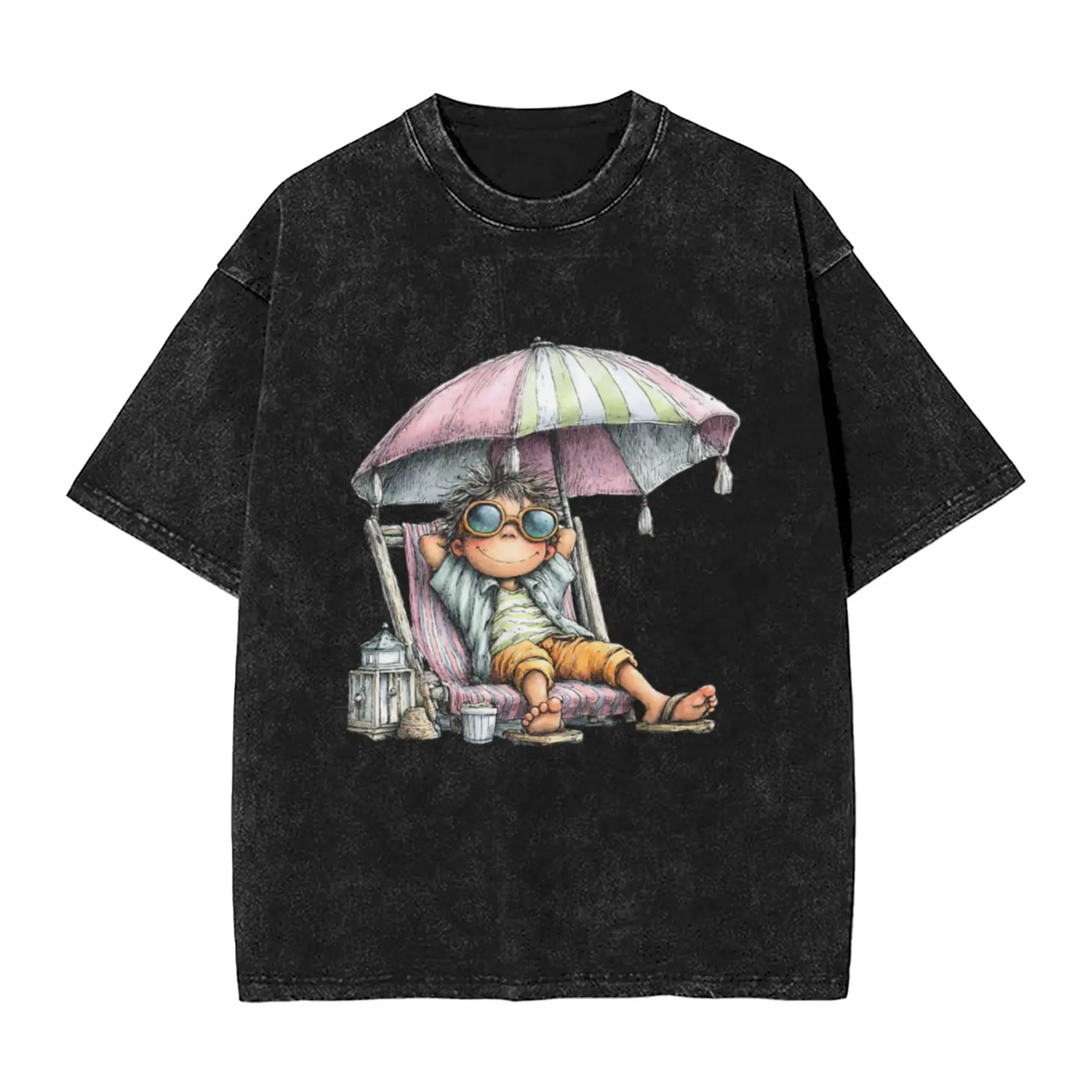 Cute boy at seaside - whimsical design Classic Cool A Vintage Oversized Cotton Unisex T-Shirts