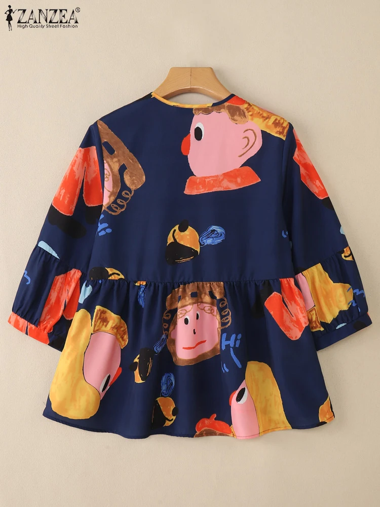 Stylowa koszula damska z nadrukiem na jesień 2025 ZANZEA, bluzka z długim rękawem i okrągłym dekoltem, codzienna bluzka zapinana na guziki, elegancka koszula do pracy, luźne topy.