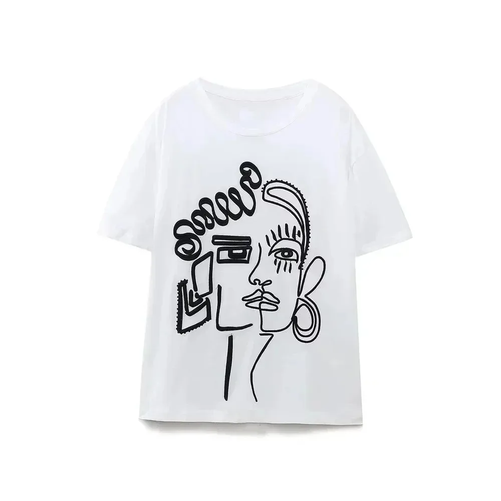 Y2k O Neck Harajuku Vintage Short Summer Fashion Abstractionism Oversized T-Shirt Harajuku Female Streetwear Tops