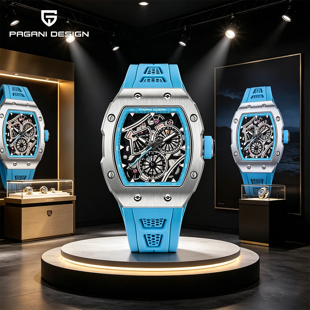 PPAGANI DESIGN Luxus Herren Quarzuhren TMI VH88 Silikonarmband Saphirglas Sportuhren Wasserdicht Leuchtend Multifunktional