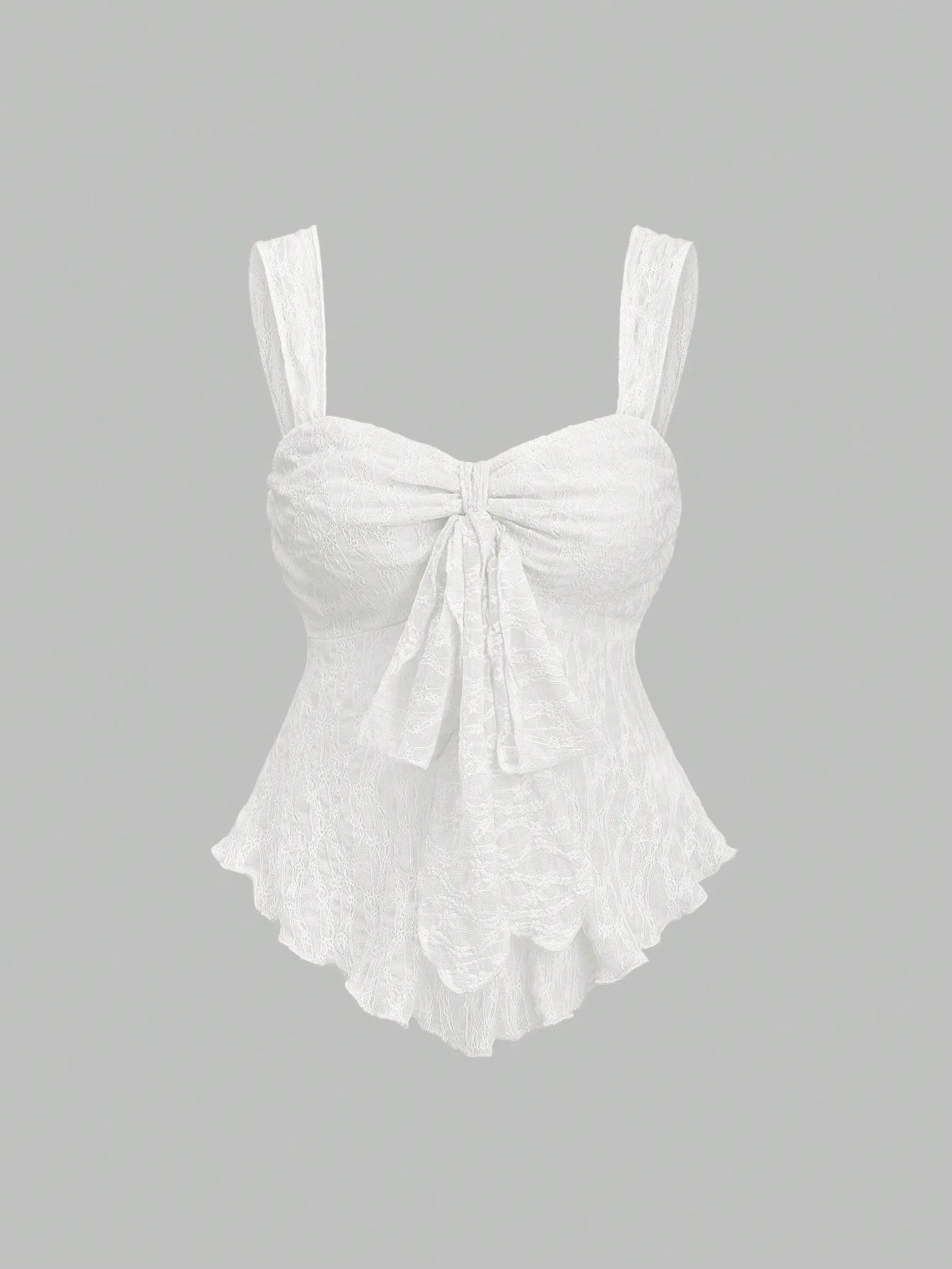 Französische einfarbige Spitzen-Jacquard-Camisole-Weste mit Schleifenverzierung, tailliertes kurzes Oberteil, sanfte und reine Stilweste. – Detail 9