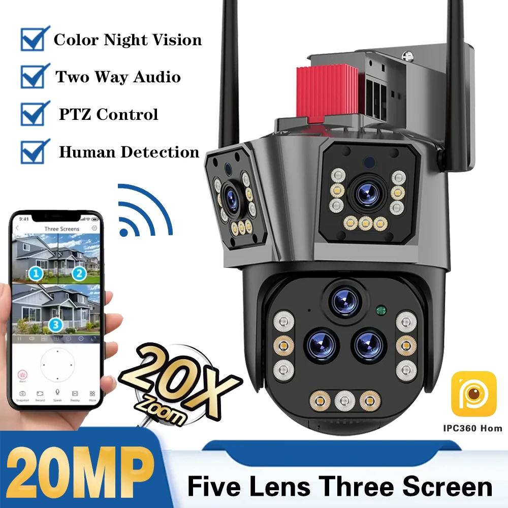 

Высококачественная 20-мегапиксельная IP-камера IPC360 для дома с пятью объективами, 20-кратным зумом, беспроводная уличная Wi-Fi камера видеонаблюдения, 360-градусная PTZ Wi-Fi камера безопасности для улицы