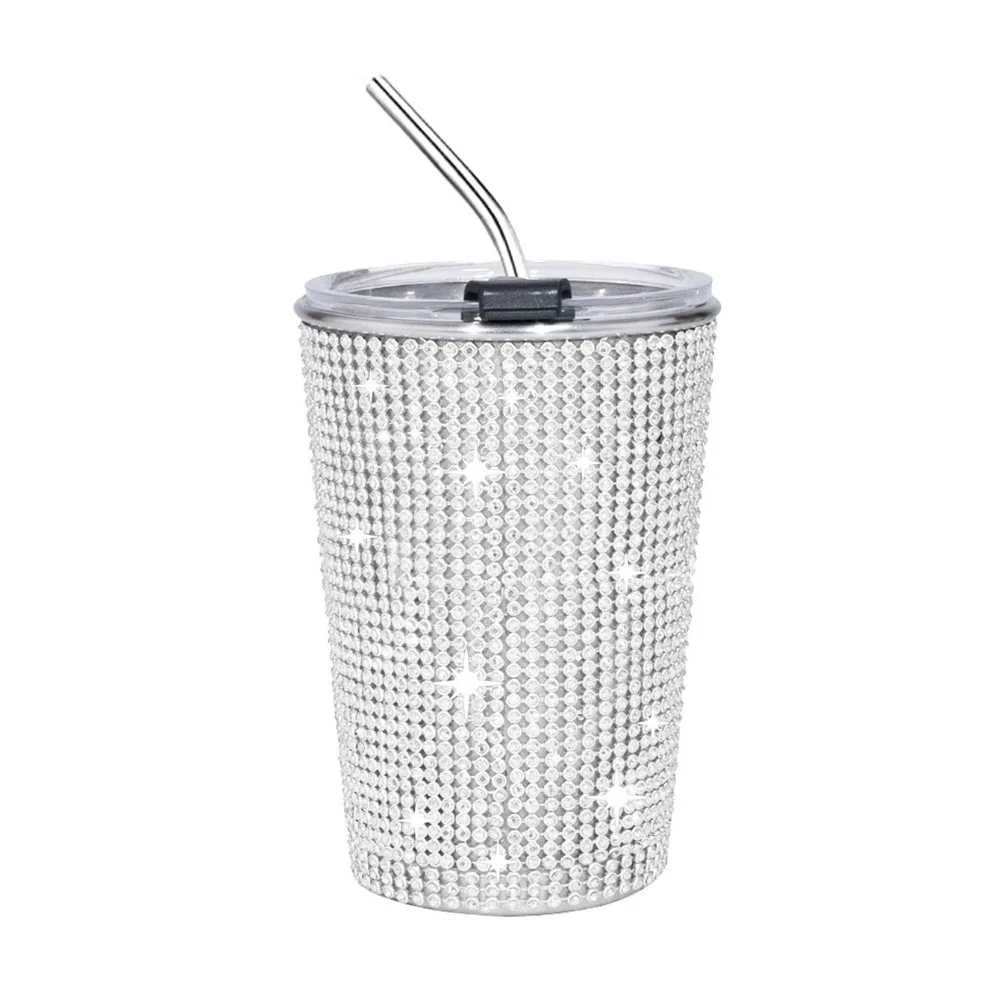 

Durable 500ml Rhinestone Water Cup Bling Sparkling Glitter Coffee Mug Reusable Luxury Creative Straw Cup Office