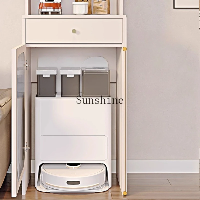 

Sweeping robot, solid wood storage cabinet, rack integrated against the wall, modern and simple