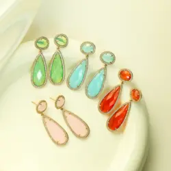 HECHENG, Transparent Stone Dangle Earrings for Women Trendy Charm Geometric CZ Statement Drop Earrings Bohemia Jewelry