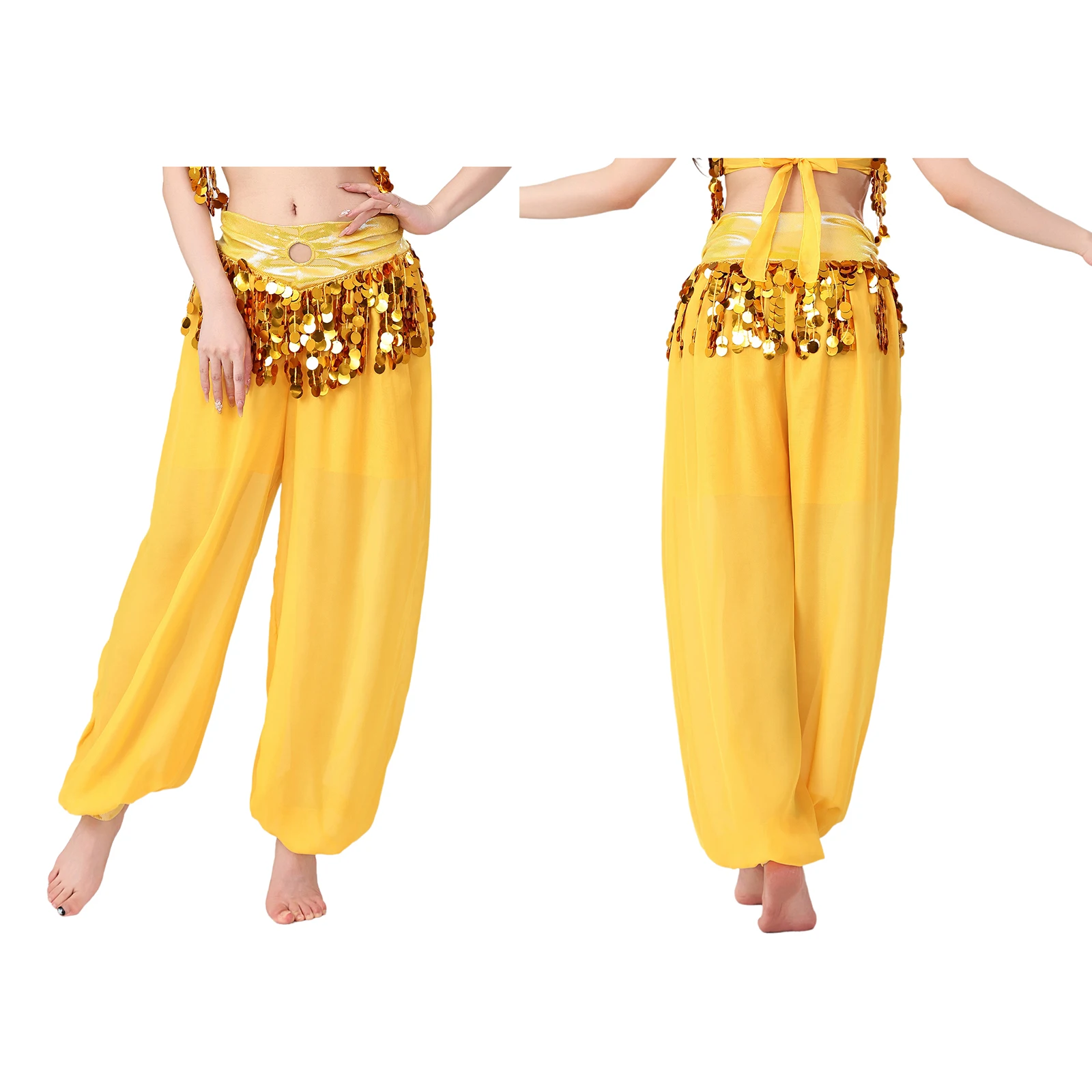 Traje de danza del vientre brillante para mujer, pantalones harén, pantalones farol de lentejuelas brillantes para actuación de danza del vientre folclórica india