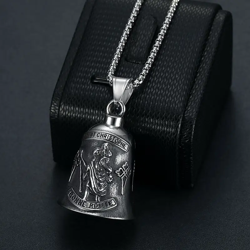 Colgante de Campana de San Cristóbal para Hombre, Amuleto de la Suerte para Ciclismo, Joyería de Exorcismo, Accesorios para Motocicleta