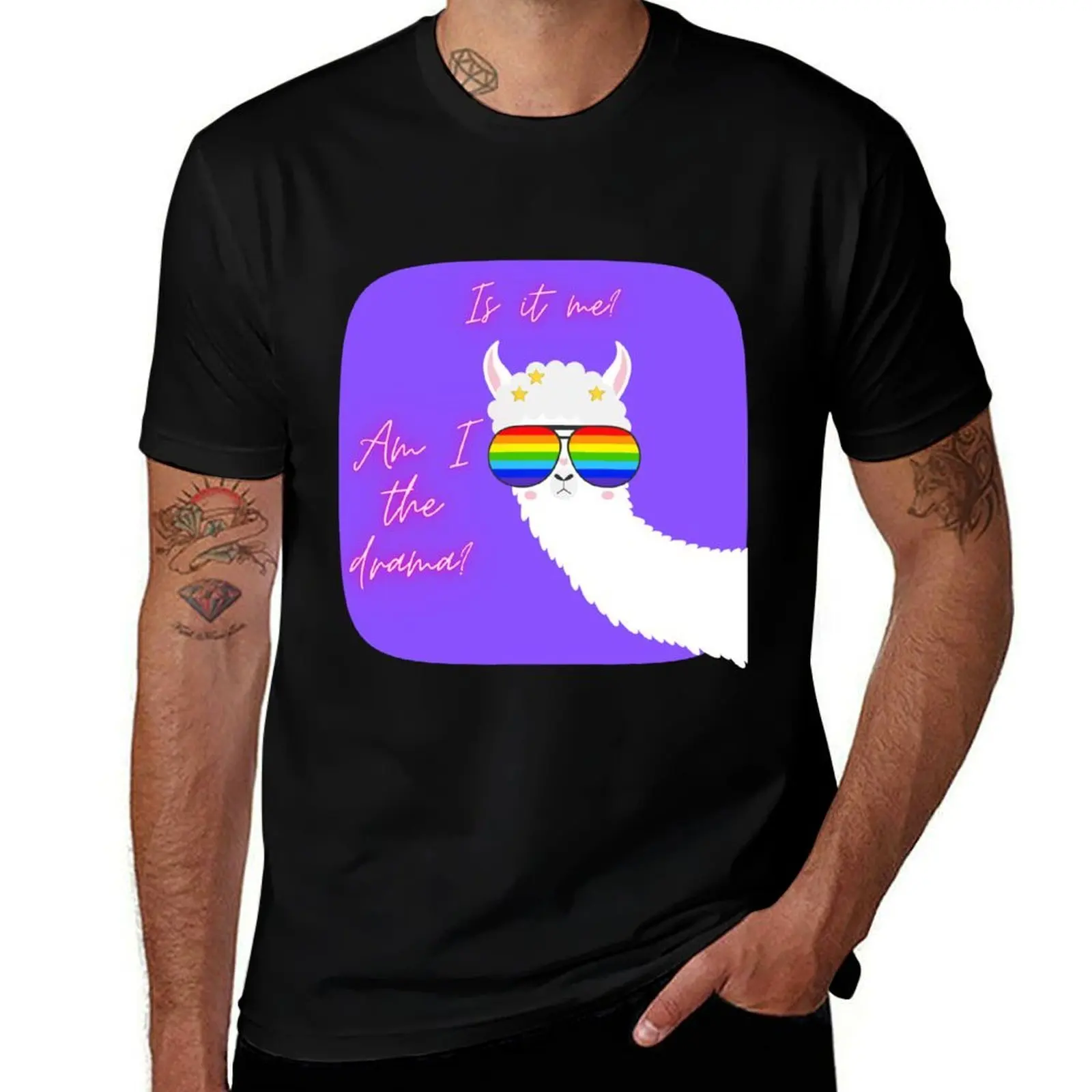 Am I the drama? Rainbow Llama T-Shirt Relaxed Casual Short Sleeve Tee T-Shirt