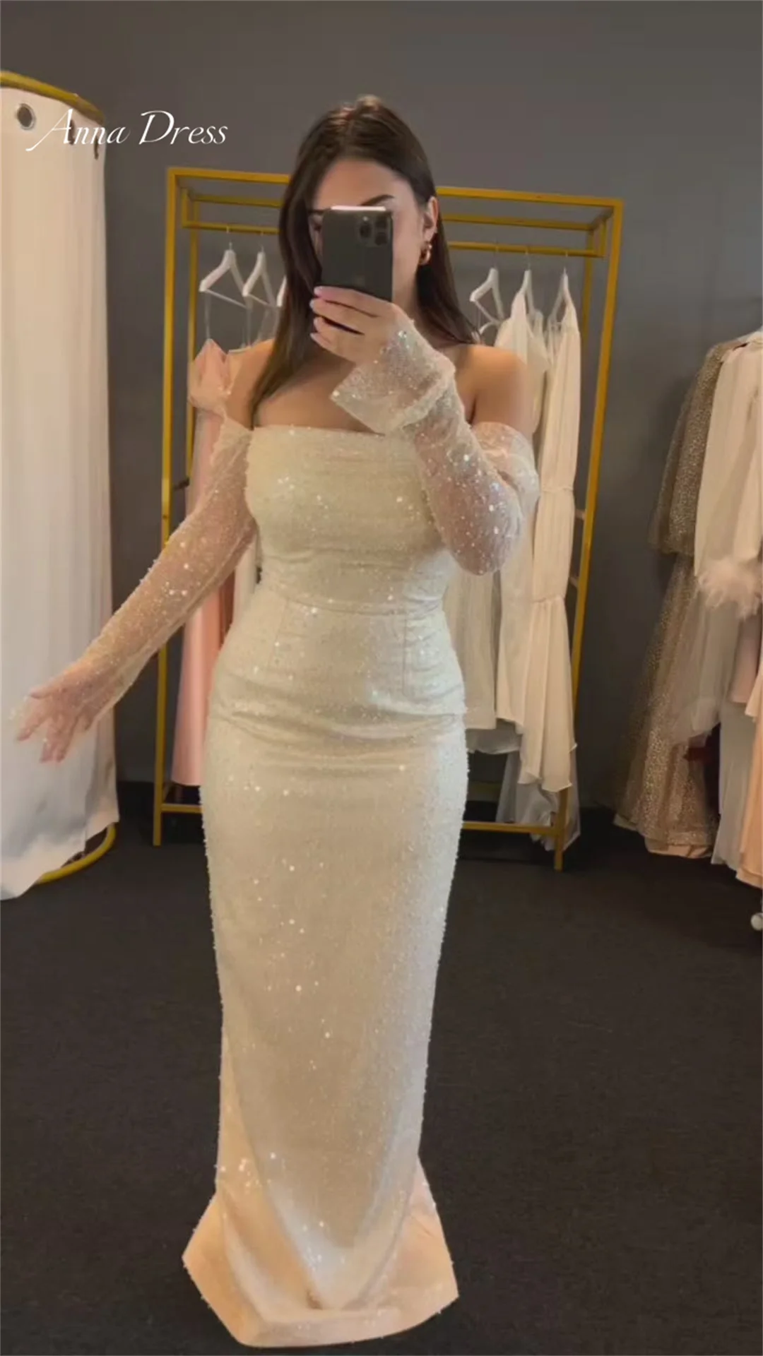 Vestidos formais de cauda de peixe para mulheres, vestidos elegantes, vestido maxi brilhante de casamento, colete noturno, champanhe, 2024