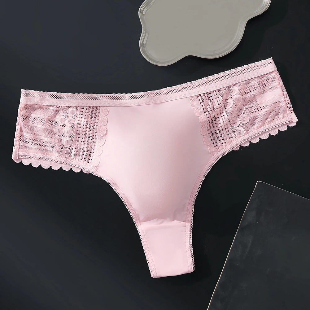 Men's Sexy Lace Seamless Ice Silk Very Hot Lingerie G-String Thongs Underwear For Man 3D Bulge Pouch Solid Thong Men's Panties
