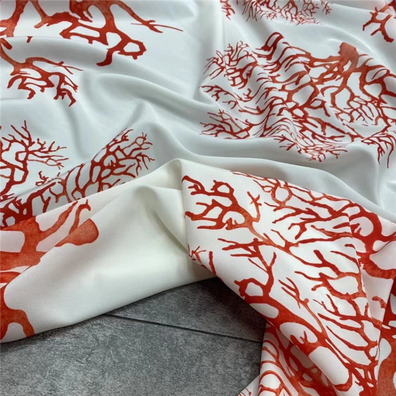 2022 new coral flower high quality natural silk fabric mulberry silk handmade DIY sewing shirt dress fabric