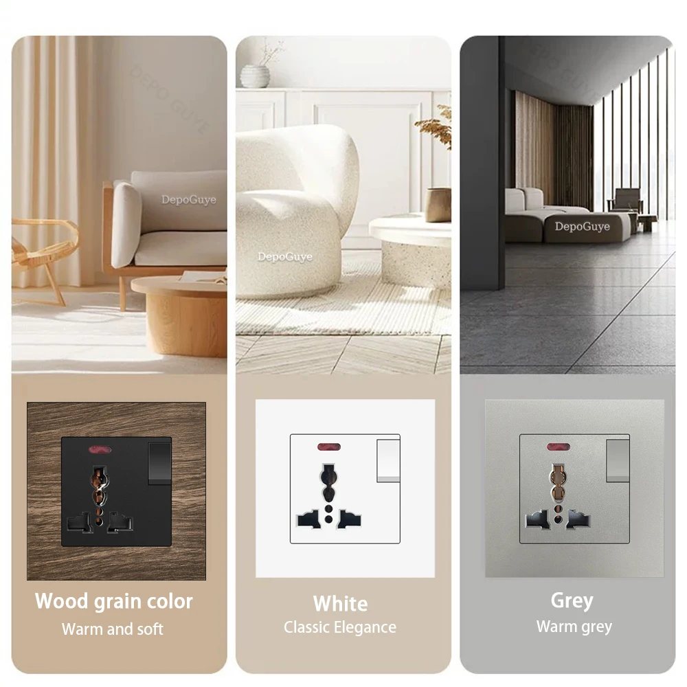 Universal 18W Type-C Plug Quick Charging Dual 3-pin Power Socket 220V,Wall electrical Socket with DC 5V 3.1A Type-c USB Charger