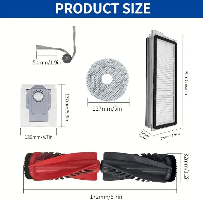 Suitable for Roborock Qrevo Curv/Qrevo Edge, Includes Main Brushes, Filter, Mop, Side Brush, and Dust Bag.