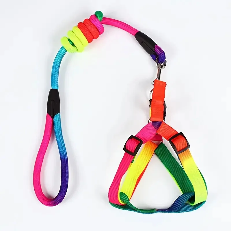 Colorful No-Pull Pet Harness and Leash Set for Small and Medium Dogs and Cats - Perfect for Outdoor Walking and Training