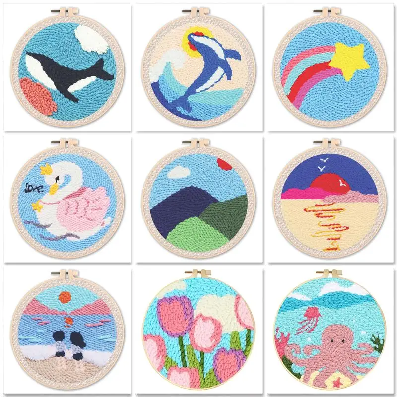 

GATYZTORY Cartoon Animal Punch Needle Frame Wall Decor Diy Making Kits Landscape Beginner Punch Needle Kits Wall Art Embroide
