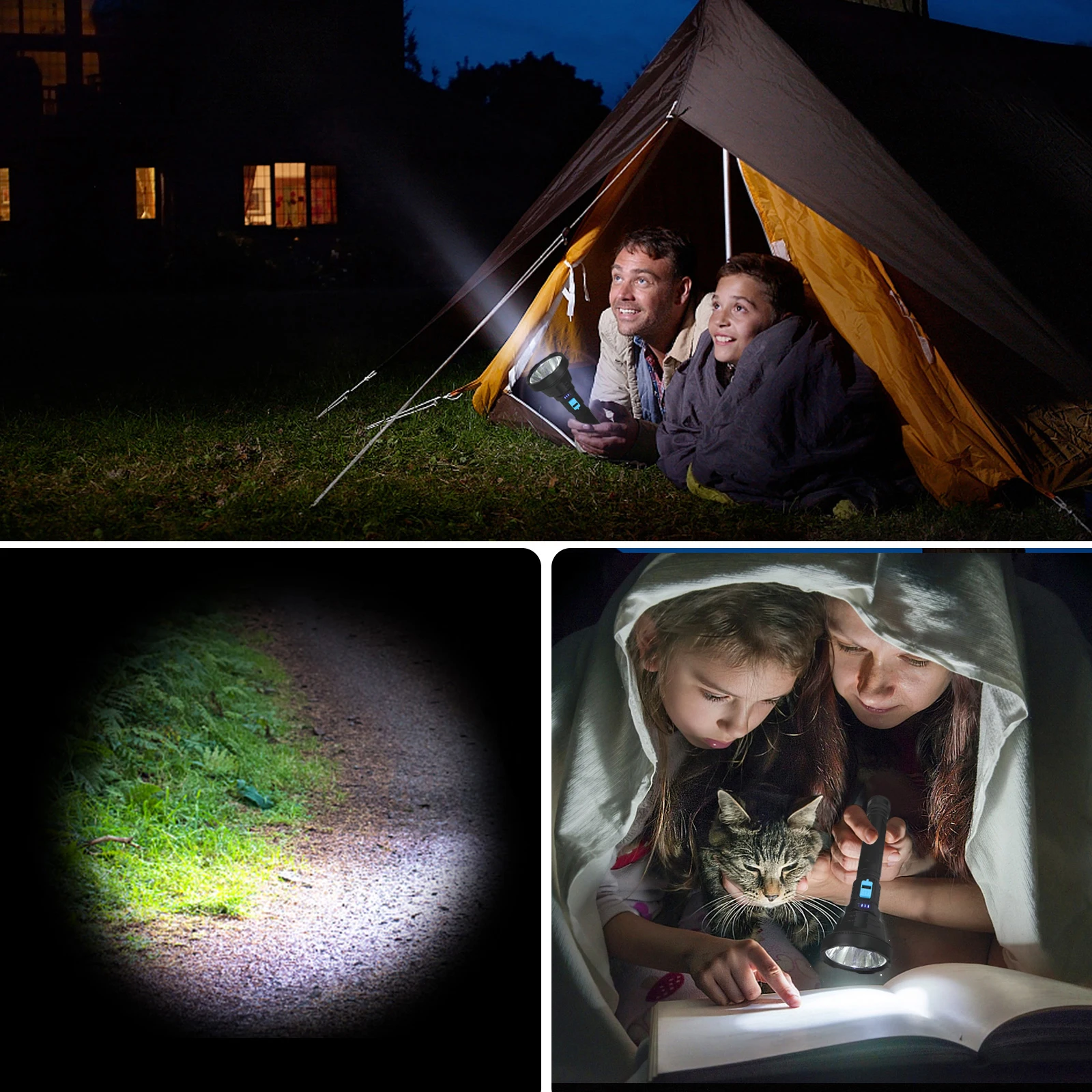 

Rechargeable Torch LED Flashlight Flashlights for Emergencies Handheld High Powered Searchlight Black Emergency