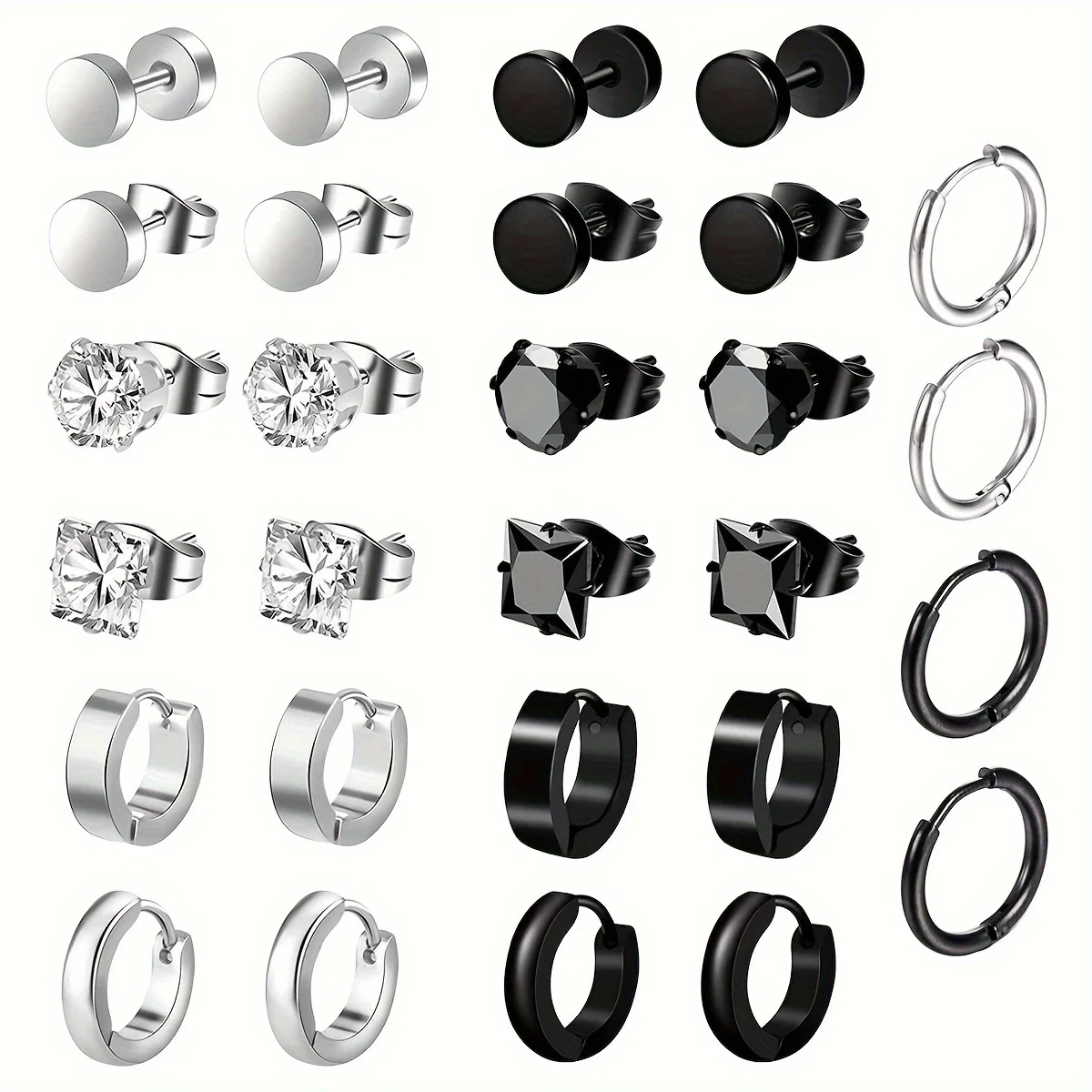 28 pendientes minimalistas de acero inoxidable a la moda para hombres para uso diario en fiestas, regalo de cumpleaños y vacaciones