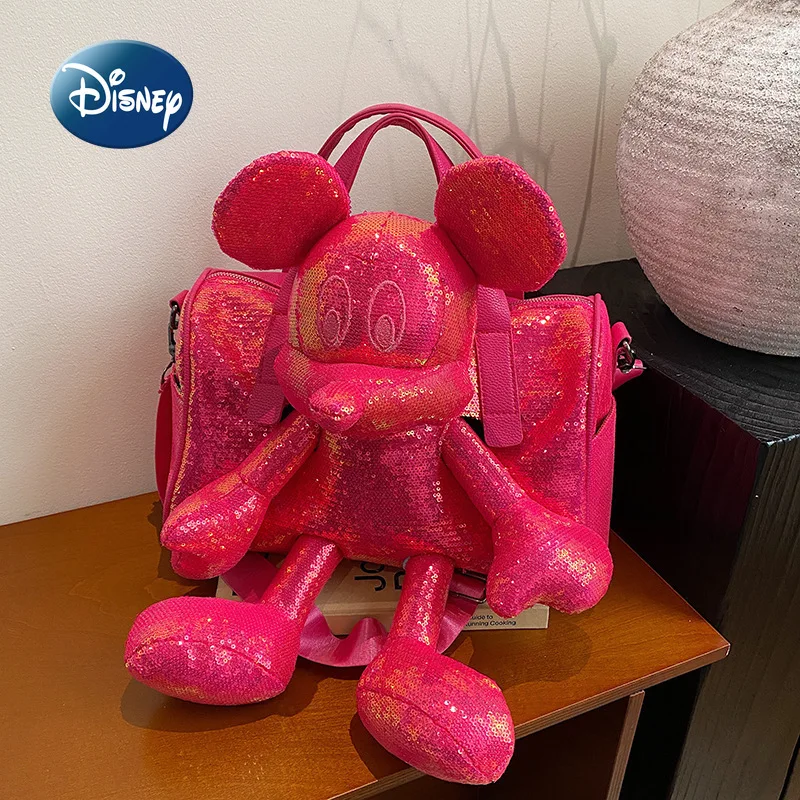 Disney Mickey New Doll Shoulder Messenger Bag Cartoon Cute Women's Doll Shoulder Bag Fashion Trend Storage Travel Handbag