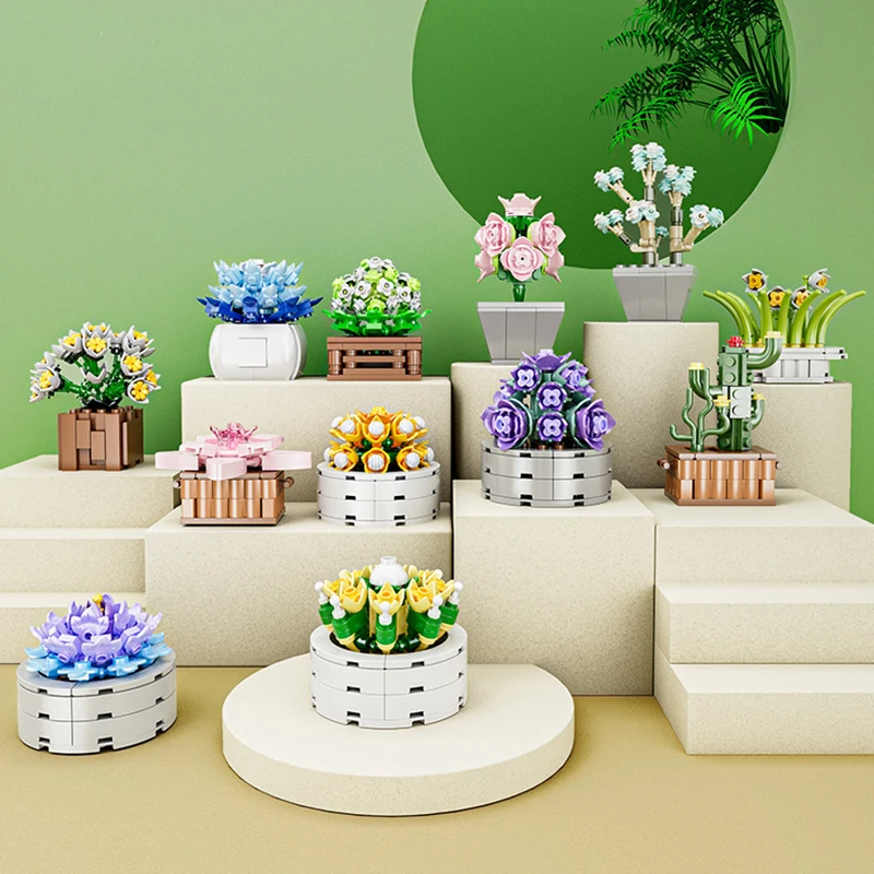 Mini Topf Bausteine Pflanzen Sukkulenten Bonsai Blumen Hause Dekoration kinder Pädagogisches Montage Spielzeug Urlaub Geschenke