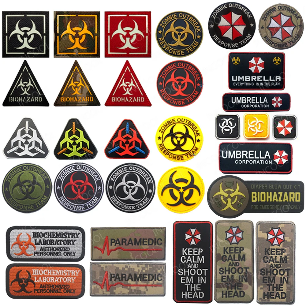 Umbrella Corporation Embroidery PVC Rubber Patches Biohazard Patch Insignia Appliqued For Clothing Backpack