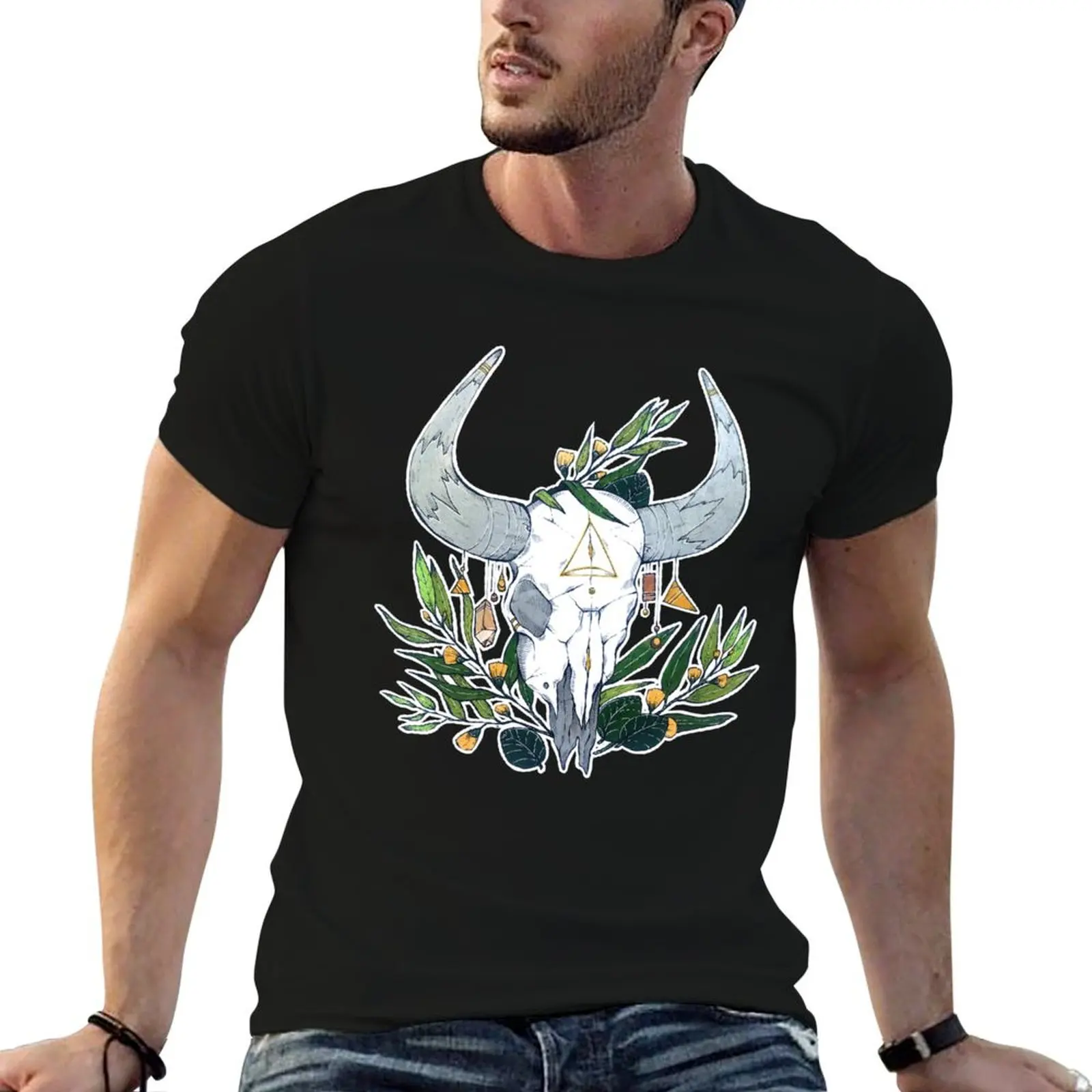 Cow Skull with Crystals T-Shirt Novelty Graphic Tee Shirt
