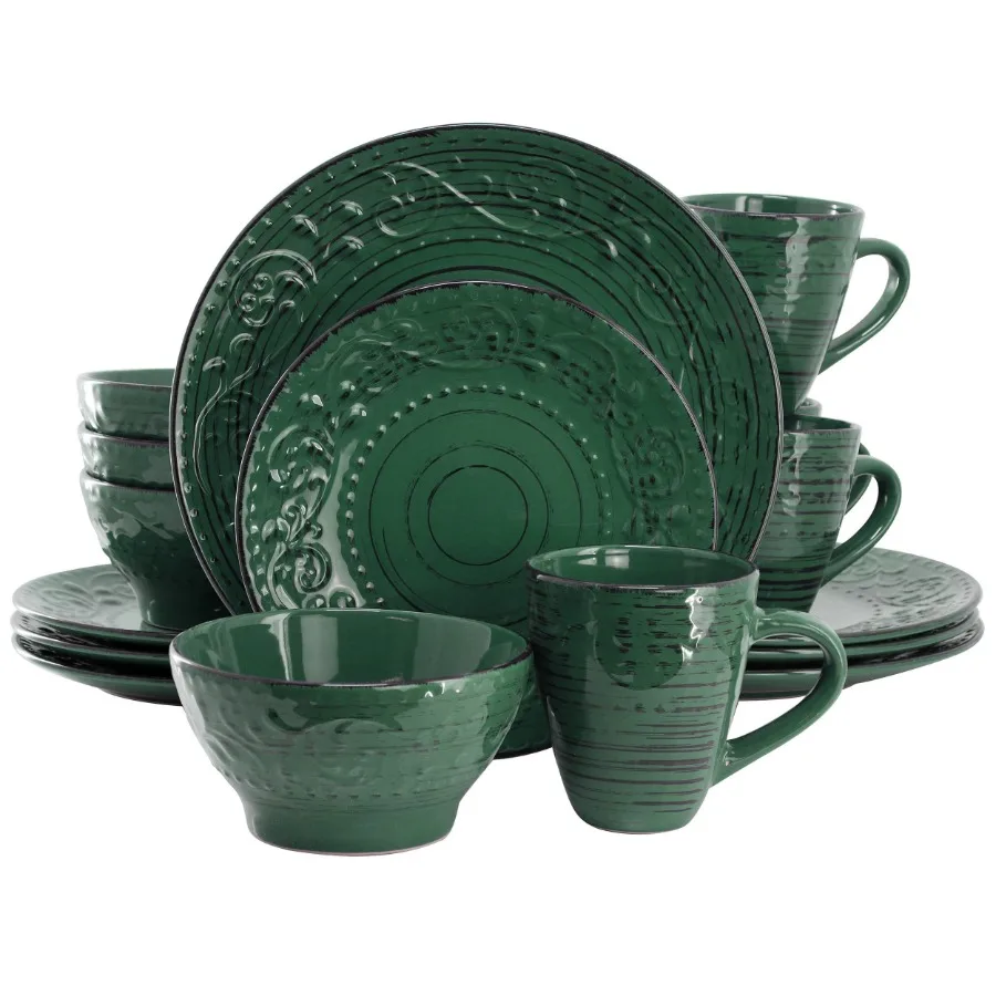 

Malibu Sea Glass 16-Piece Dinnerware Set in Dark Green