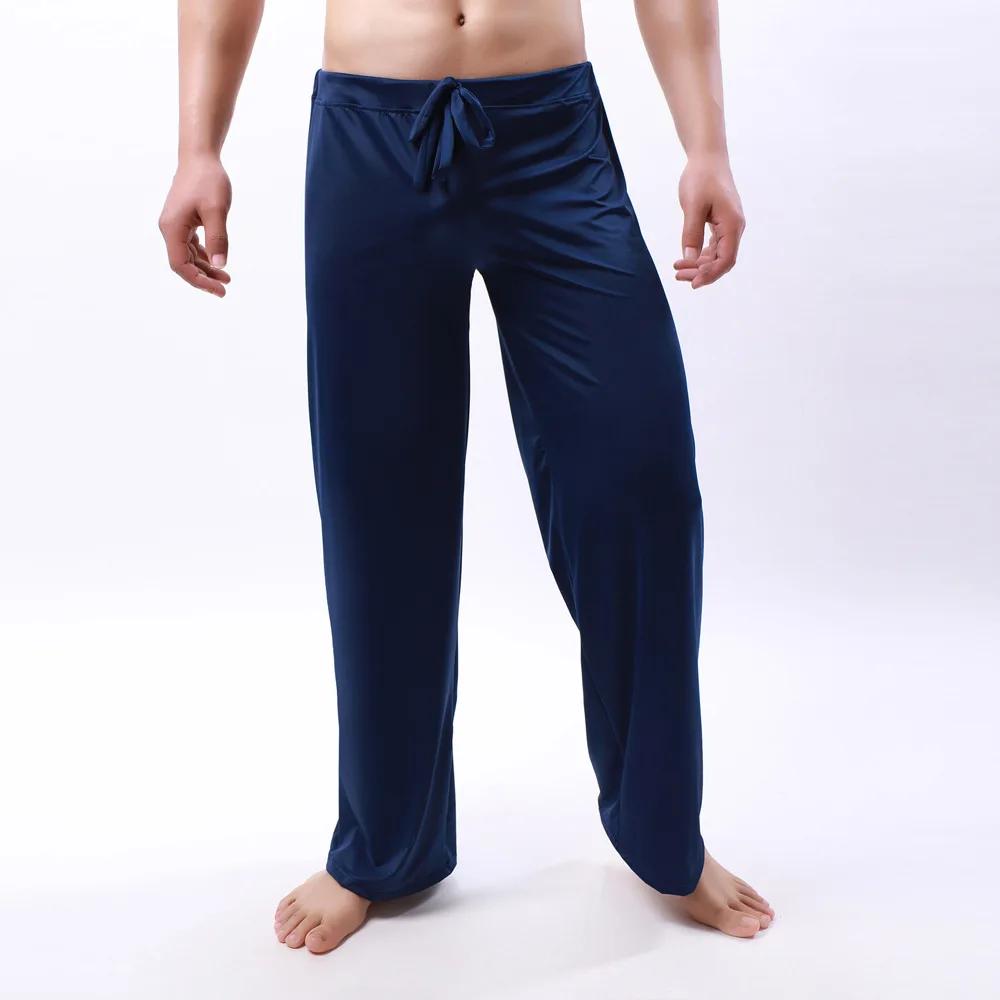 

Men's Solid Color Drawstring Loose Fit Home Pants Sleepwear Plus Size Home Pajama Pants Yoga Clothing Ice Silk Wide-leg Pants