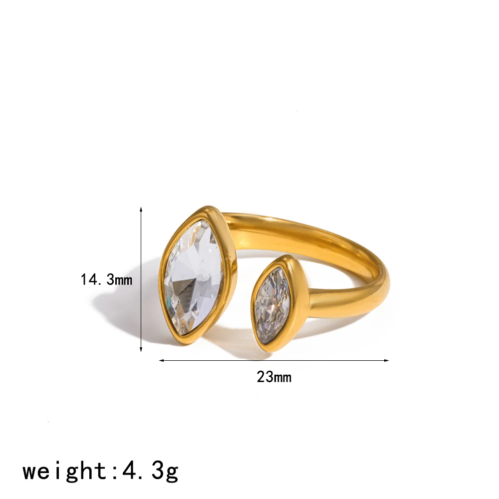 Modischer Damen-Ring mit Exquisitem Wassertropfen-Design aus Kubischem Zirkonia, 18K Vergoldet, Wasserfester Edelstahlschmuck – Detail 9