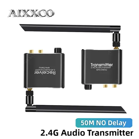AIXXCO 50M 2.4G Wireless Audio Transmitter Receiver High-Definition NO Delay RCA R/L 3.5mm Stereo 192kHz For Speakers Amplifier