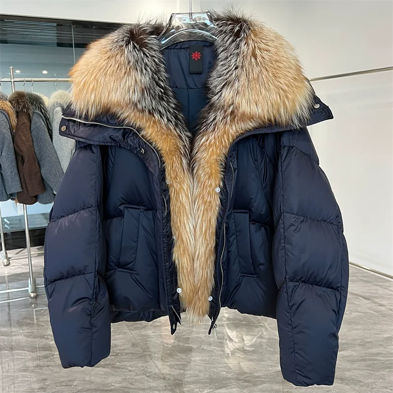 women's down jacket New high-quality goose down filled down coat for winter 2026 Detachable fox fur collar warm thick coat y2k