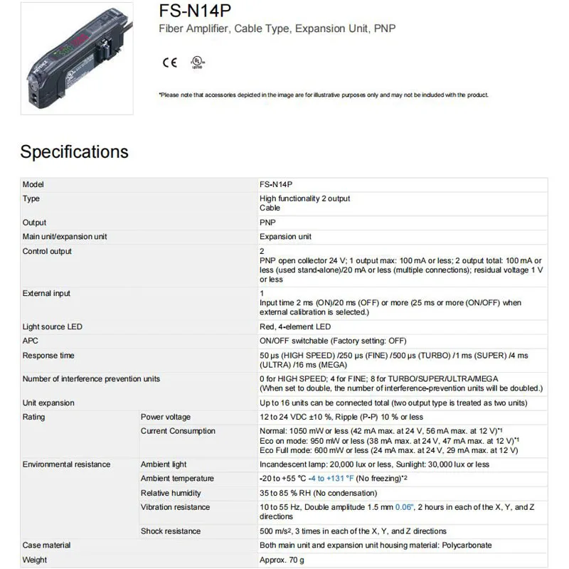 FS-N14P KEYENCE PNP Cable-type digital fiber amplifier, welcome to inquire.