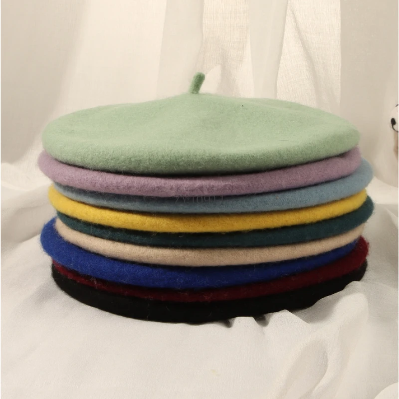 2024 Winter Hat Wool Beret Japanese Style Floral Lining Hat Women Painter Cap Young Girls