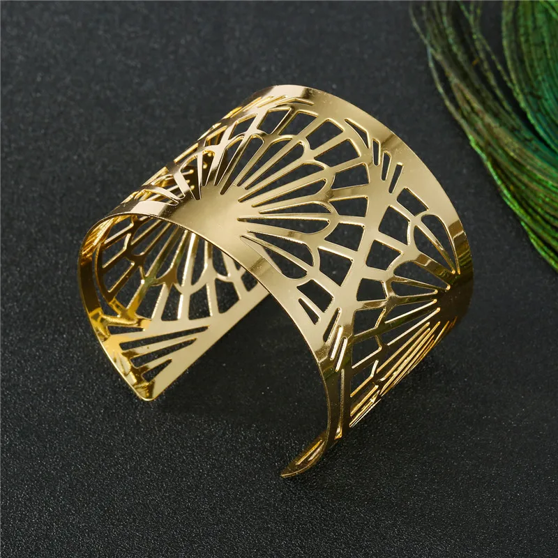 1PC Punk Geometric Hollow Wide Cuff Bracelets Bangles For Women Men Unisex Alloy Open Big Bangle Bracelet Fashion Jewelry B43