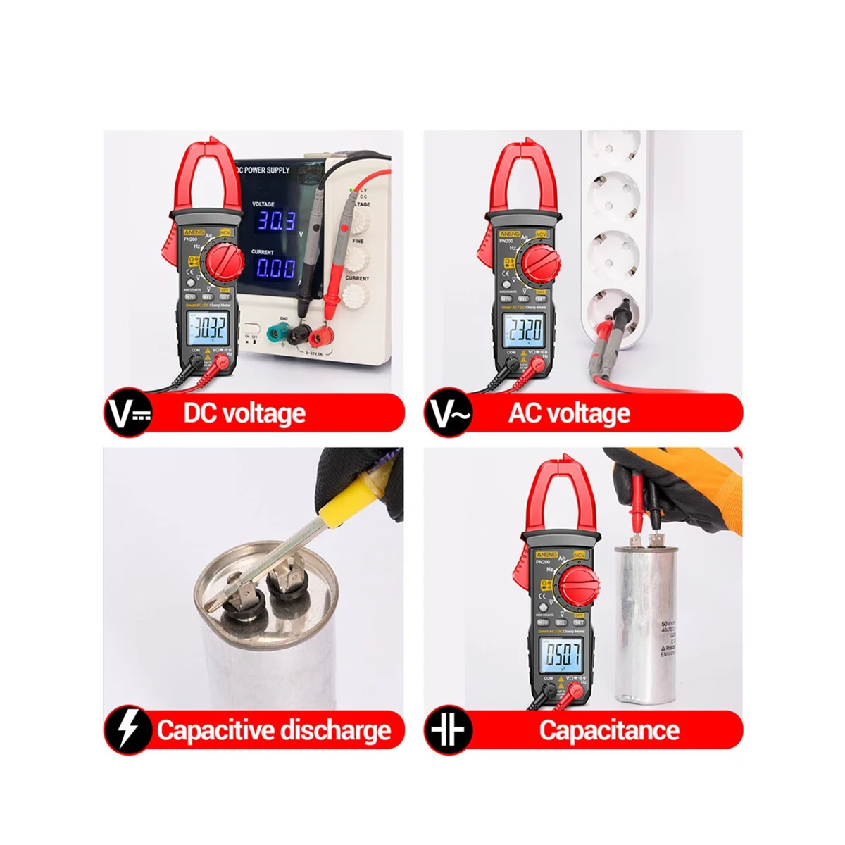 ANENG PN200 Digital Clamp Meter DC/AC 600A Current 4000 Counts Multimeter Ammeter Voltage Tester Car Hz Capacitance NCV Ohm Test