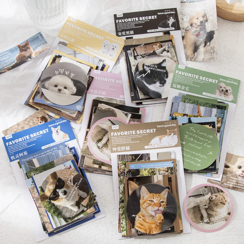 

40 Pcs/Pack Cat and Dog Photos Korean Style Stickers DIY Scrapbooking Journaling Diary Decorative Material Student Stationery