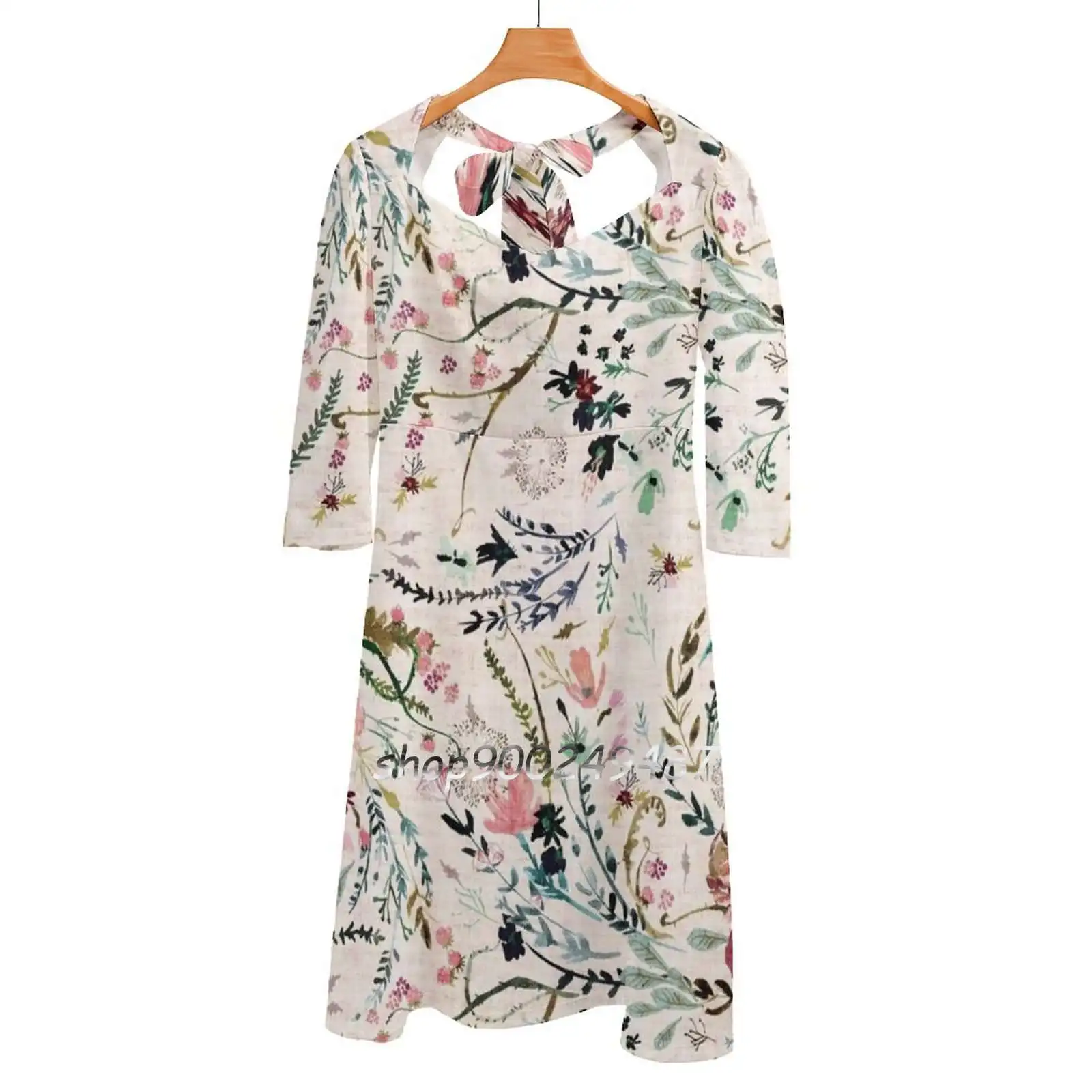 Fable Floral Evening Party Dresses Midi Sexy Dress Female Sweet One Piece Dress Korean Floral Flowers Spring Leaves Leaf