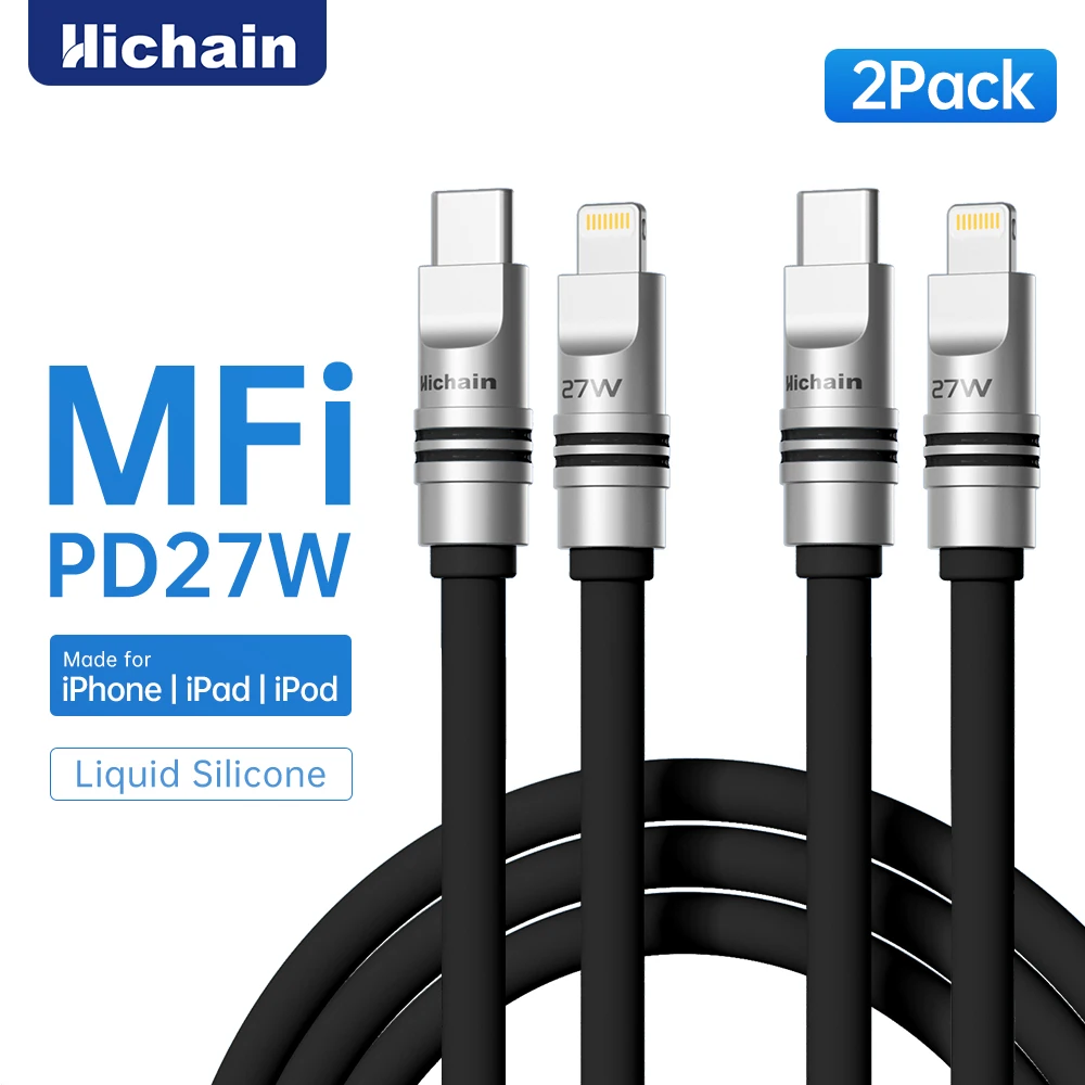

Hichain 2pack MFi PD15W USB C To Lightning Cable For iPhone 12/13/14 Liquid Silicone Fast Charging Cable For iPad Mini C Cable