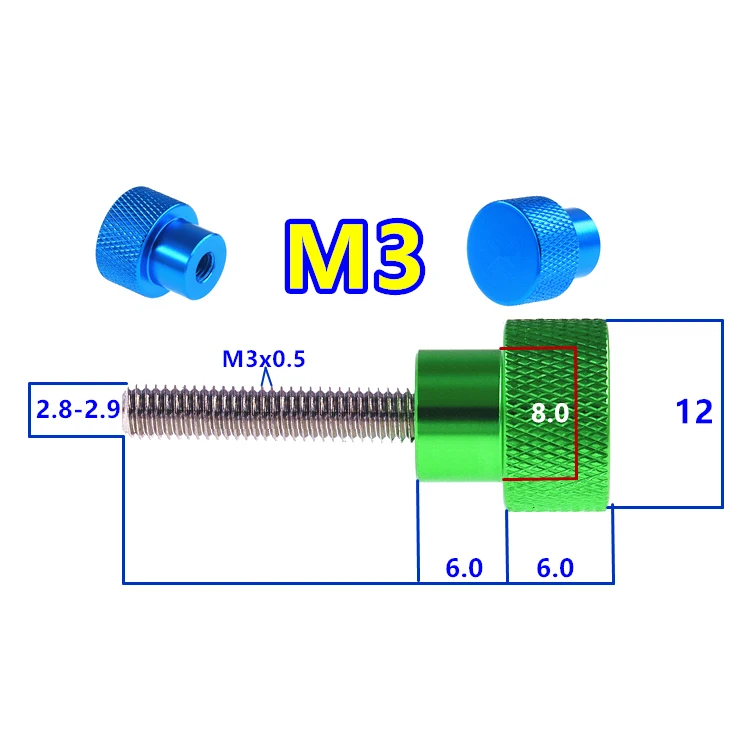 1Pcs Anodized Aluminum Alloy Knurled Head Thumb Screw M3 Stainless Steel Thread Hand Tighten Thumb Screw Grip Knob Step Bolts