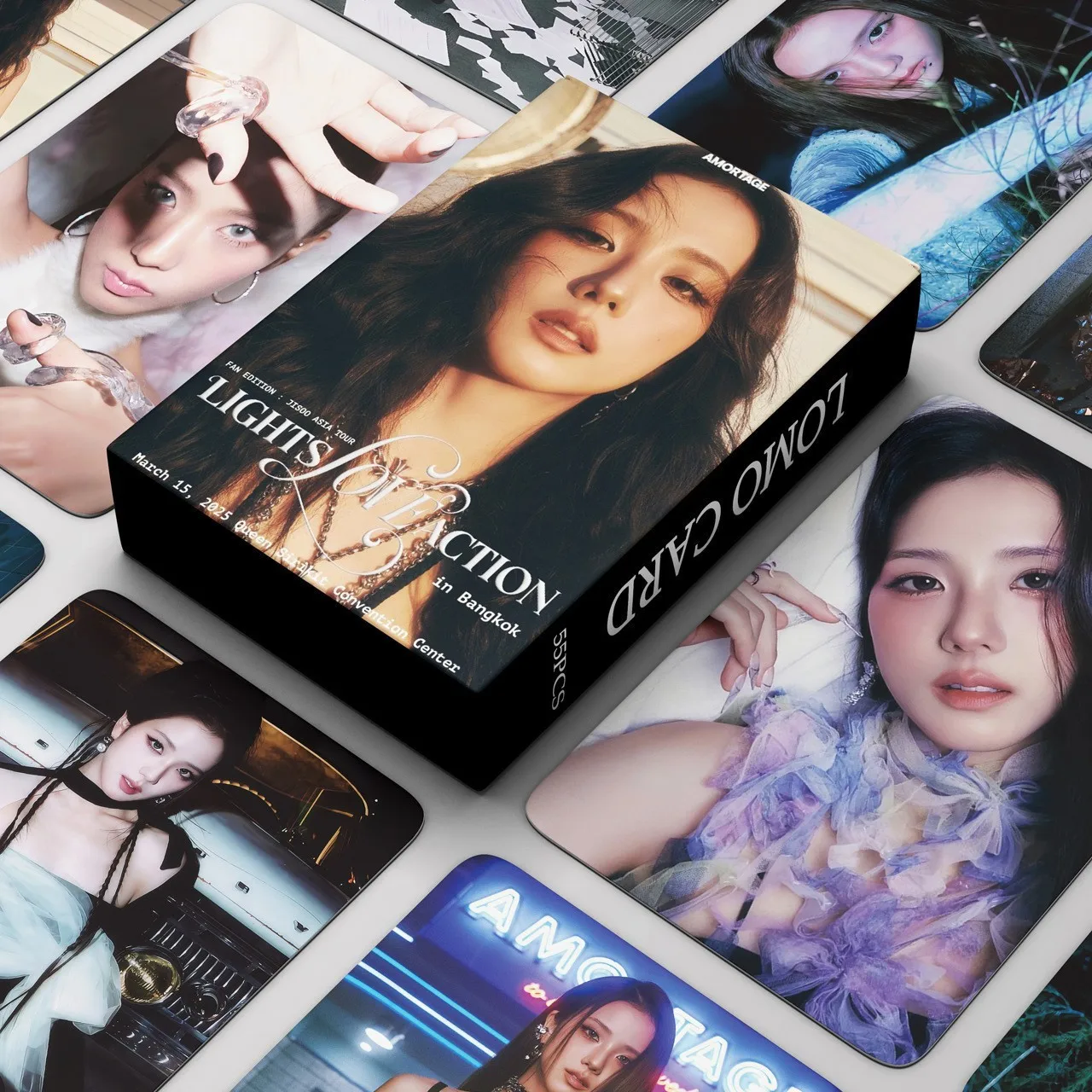 Kpop 55pcs المشاهير النسائية الكورية باللون الوردي والحبر بطاقات JISOO الصغيرة بطاقات AMORTAGE. طباعة مصنع الذهب الطرفية