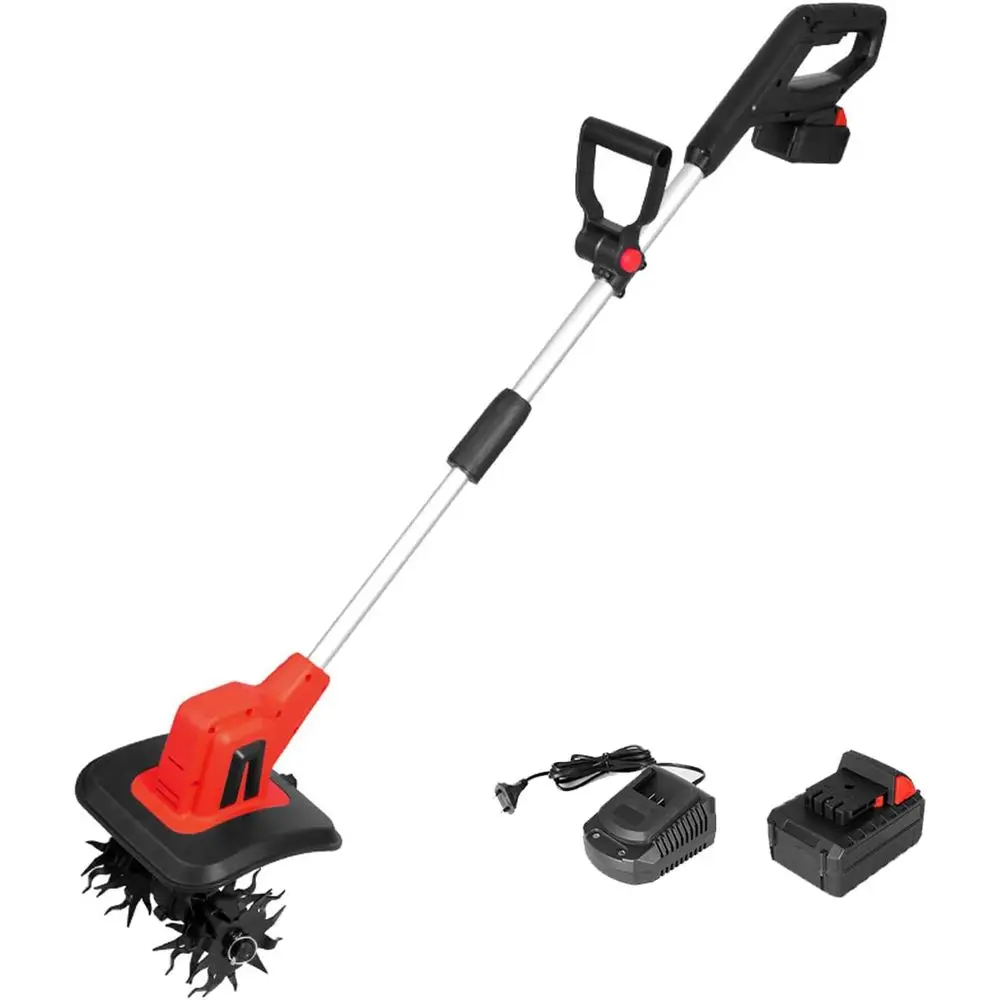 

23cm Wide Electric Tiller, 16cm Depth, 4.0Ah Battery, Lawn & Garden Cultivator with Charger