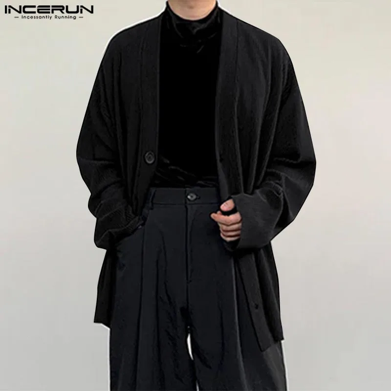 

INCERUN Tops 2024 Handsome Men's Loose Striped Texture Shirts Casual Stylish Male Long-style Long Sleeved Cardigan Blouse S-5XL