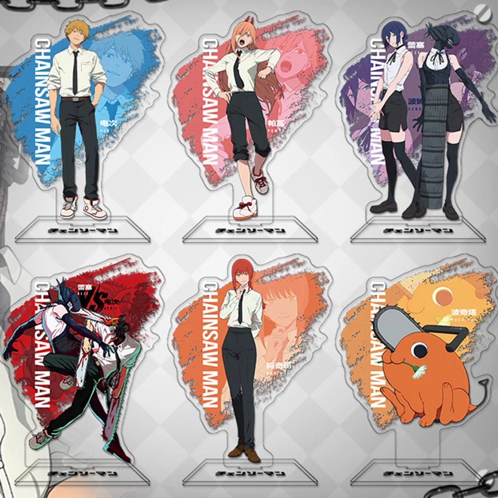 أنيمي بالمنشار رجل الفيلم: Reze Pochita Denji Makima تأثيري حامل الاكريليك سطح المكتب الديكور الشكل الدائمة لوحة الدعائم #2