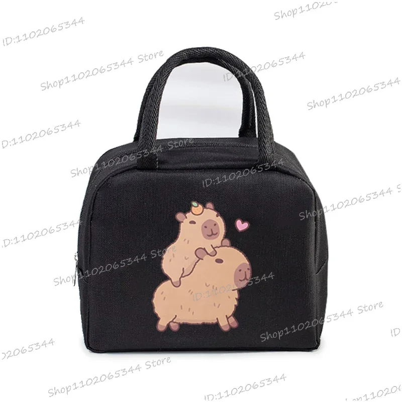 Capybara Bobo Tea Print Insulated Lunch Bags Women Kids Cartoon Thermal Lunch Tote Bags Picnic Food Preservation Lunch Box Bag