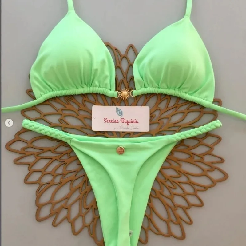 Print Sexy Bikini Sets Halter Lace-up Tops Thongs Beach Style Bathing Suit Y2k Swimsuits Women Beachwear Купальник Женский - Image 4